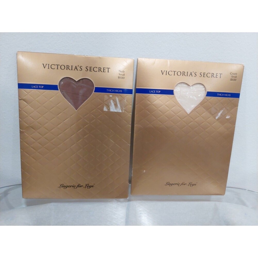 Two Pairs Victoria's Secret Lace Top Thigh Highs Small Mid And Cream